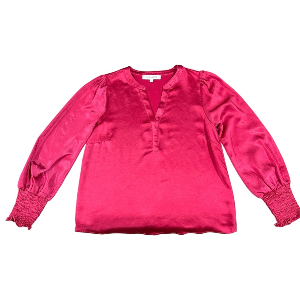 Sugarlips Sz S Henley Satin Long Sleeve Blouse
